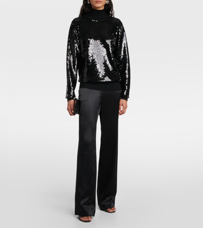 Joseph Sequinned Wool-blend Jersey High-neck Sweater In Black