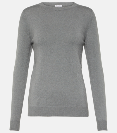Brunello Cucinelli Embellished Cashmere Sweater In Gray