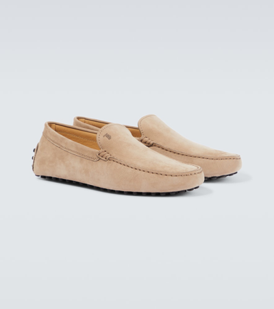 Shop Tod's Gommino Suede Driving Shoes In Beige