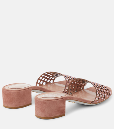 René Caovilla Embellished Suede Mules In Blush Suede/light Rose Strass