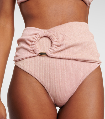 Shop Alexandra Miro Dorit Ring-detail Bikini Bottoms In Blush Lurex