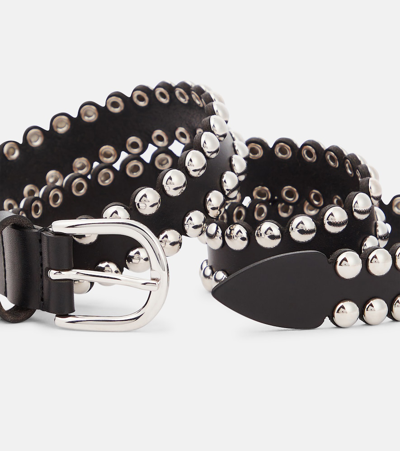 Shop Isabel Marant Zap Bubble Studded Leather Belt In Black/silver