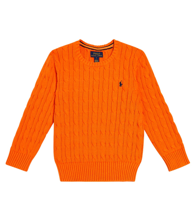 Shop Polo Ralph Lauren Cable-knit Cotton Sweater In Bright Signal Orange