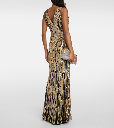 Shop Jenny Packham Raquel Sequined Tulle Gown In Black