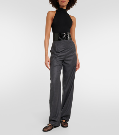 Alaïa High-rise Virgin Wool Straight Pants In Grey