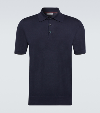 Shop Brunello Cucinelli Cotton Polo Shirt In Navy+grigio Scuro