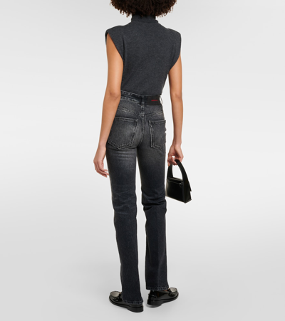 Ferragamo High Rise Denim Straight Jeans In Nero