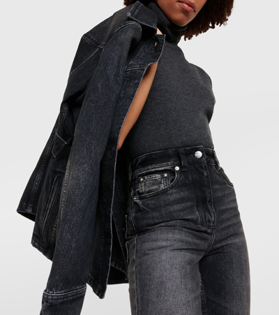 Ferragamo High Rise Denim Straight Jeans In Nero