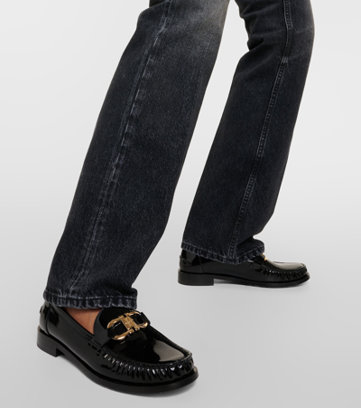 Ferragamo High Rise Denim Straight Jeans In Nero