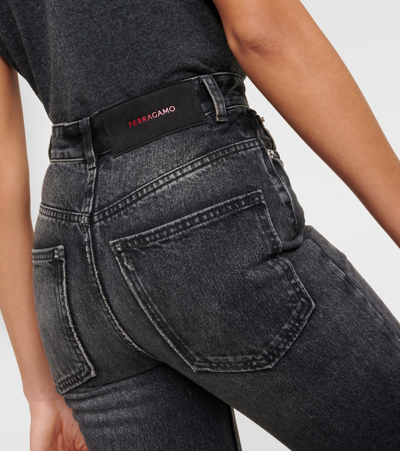 Ferragamo High Rise Denim Straight Jeans In Nero