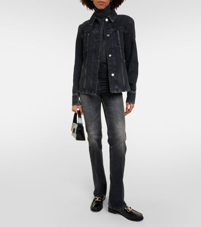 Ferragamo High Rise Denim Straight Jeans In Nero