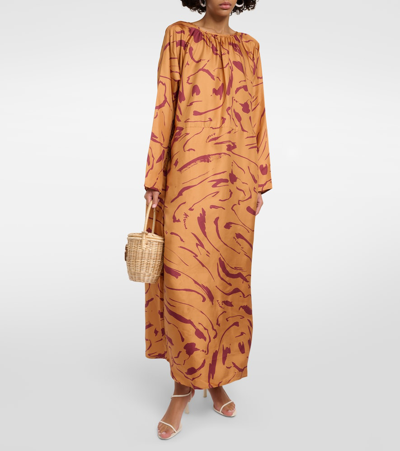 Shop Asceno Valencia Printed Silk Maxi Dress In Orange
