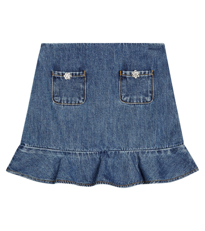 Shop Self-portrait Cotton Denim Skirt In Blue