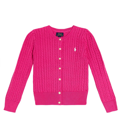 Shop Polo Ralph Lauren Cable-knit Cotton Cardigan In Bright Pink W/ White