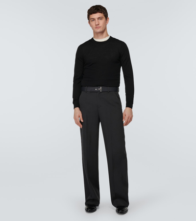 Tom Ford Fine Gauge Wool Knit Crewneck Sweater In Black
