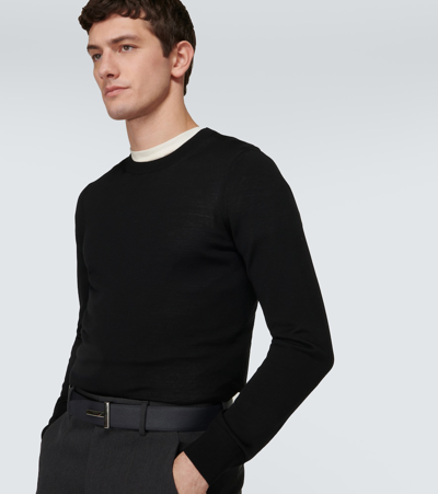 Tom Ford Fine Gauge Wool Knit Crewneck Sweater In Black