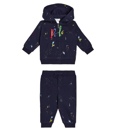 Shop Polo Ralph Lauren Baby Cotton-blend Hoodie And Sweatpants Set In Blue