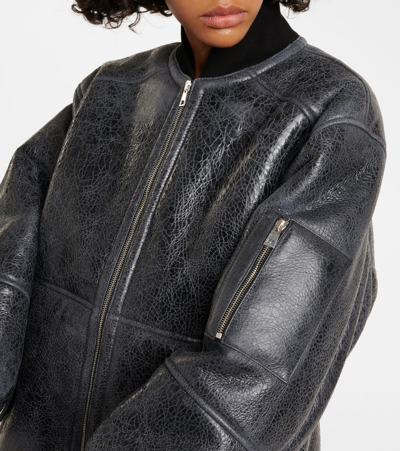 Shop Blancha Shearling And Leather Bomber Jacket In Nero Cammello