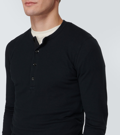 Shop Tom Ford Ribbed-knit Jersey Henley Shirt In Black