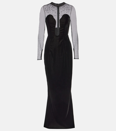 Shop Miss Sohee Embellished Velvet Gown In Black