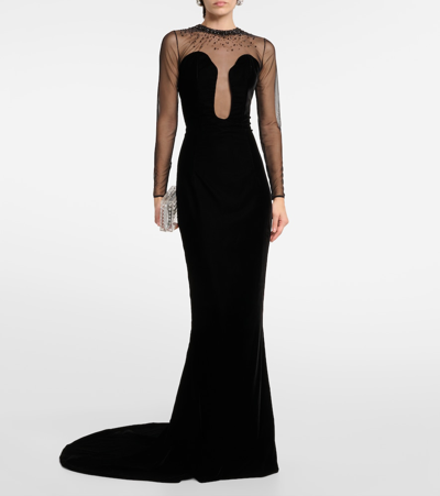 Shop Miss Sohee Embellished Velvet Gown In Black