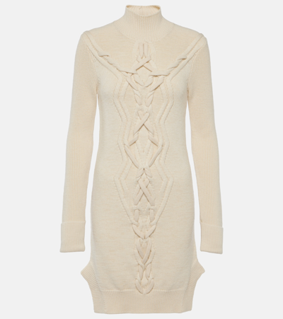 Shop Isabel Marant Atina Cable-knit Wool-blend Minidress In Ecru