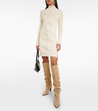 Isabel Marant High Collar Beige Dress In Ecru