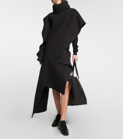 The Row Bartellina Draped Cashmere Midi Skirt In Faded Black