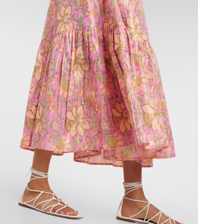 Shop Juliet Dunn Floral Cotton Lamé Midi Dress In Hot Pink/ Coral