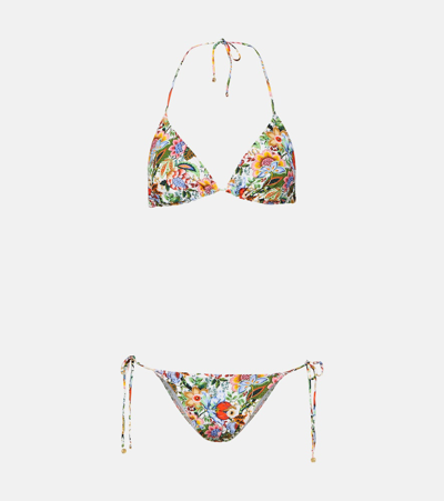 Shop Etro Floral Triangle Bikini In Multicoloured