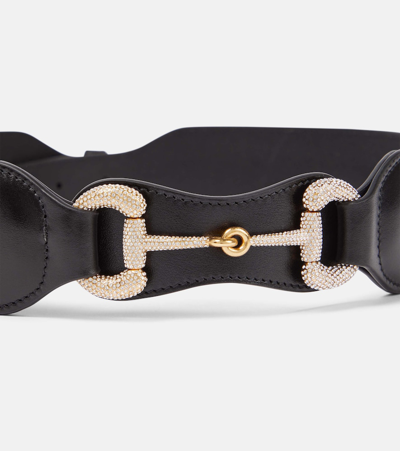 Shop Gucci Horsebit Embellished Leather Belt In Nero/crystal