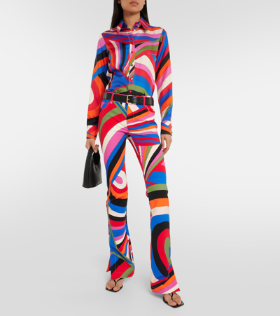Pucci Iride Printed Flared Pants In Blu/fuxia
