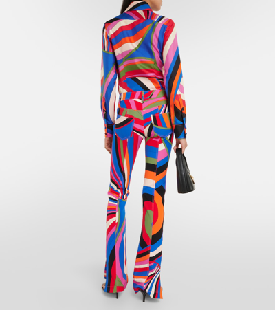 Pucci Iride Printed Flared Pants In Blu/fuxia