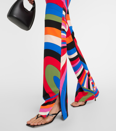 Pucci Iride Printed Flared Pants In Blu/fuxia