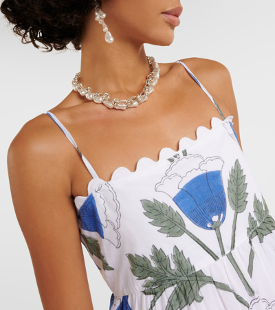 Shop Juliet Dunn Floral Cotton Midi Dress In White/klein Blue