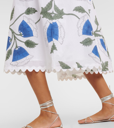 Shop Juliet Dunn Floral Cotton Midi Dress In White/klein Blue
