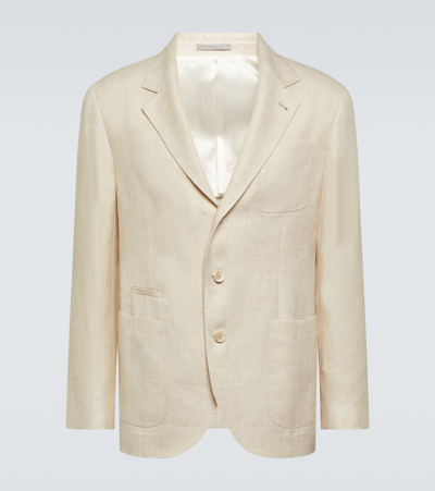 Shop Brunello Cucinelli Linen, Wool, And Silk Jacket In Sabbia