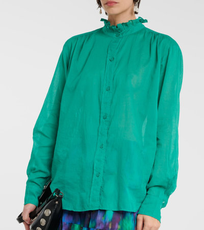 Isabel Marant Étoile Ruffle-trimmed Cotton Shirt In Emerald