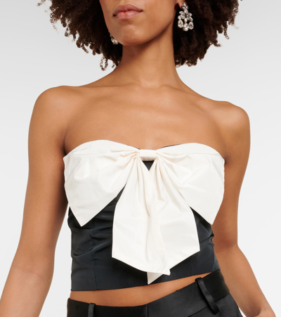 Shop Staud Atticus Bow-detail Strapless Top In Black/ivory