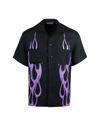 Shop Vision Of Super Bwling Shirt With Purple Flames In Black