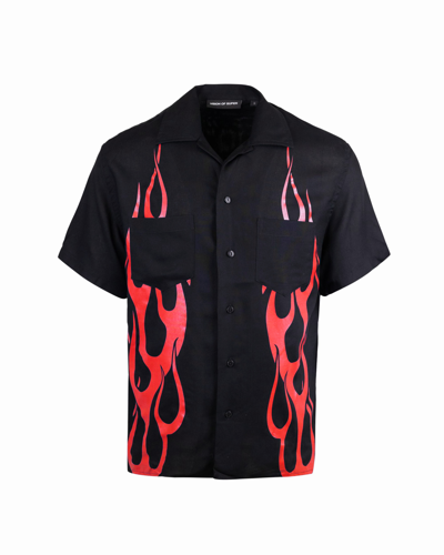 Shop Vision Of Super Bowling Shirt With Red Flames In Black