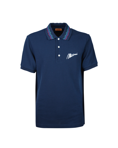 Shop Missoni Blue Polo Shirt With Embroidered Logo In S724snavy