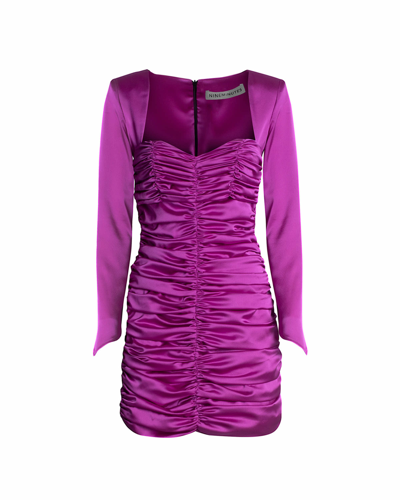 Shop Nineminutes Satin Mini Dress With Drapery In Plum
