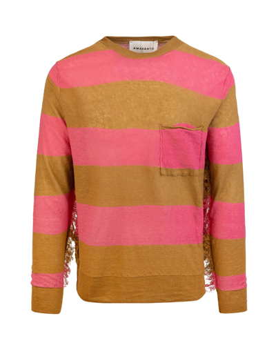 Shop Amaranto Striped Sweater With Fringes In Ef