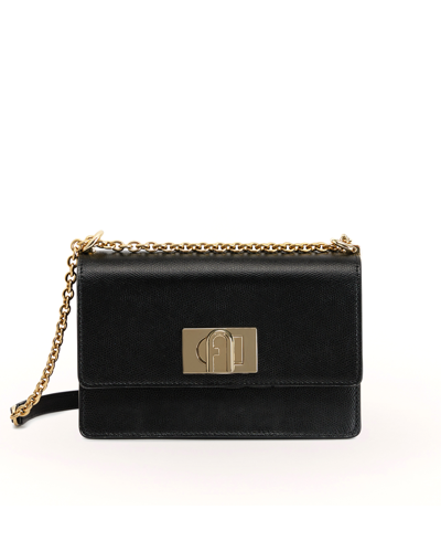 Furla Structured Black Shoulder Bag With Gold-tone Clasp In Are000o6000