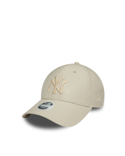 Shop New Era Light Beige New York Yankees Faux Leather Womens Adjustable 9forty Cap In Stnstn