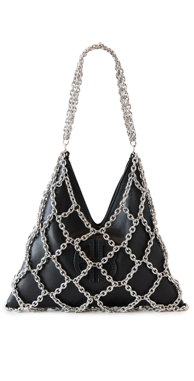Shop Anine Bing Mini Gaia Chain Bag - Black And Silver Black