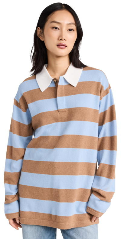 Shop Guest In Residence Striped Cashmere Rugby Pullover Sky/almond