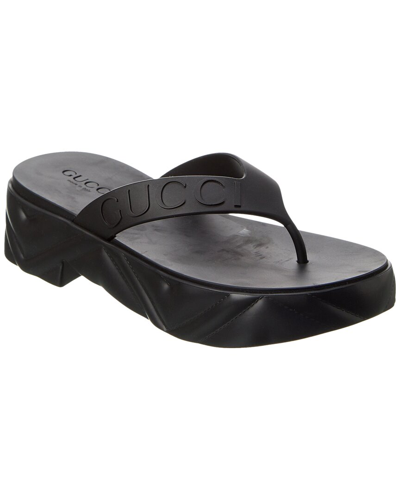 Shop Gucci Logo Rubber Platform Sandal In Black