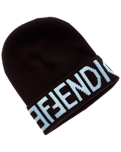Shop Fendi Logo Wool & Cashmere-blend Beanie In Black